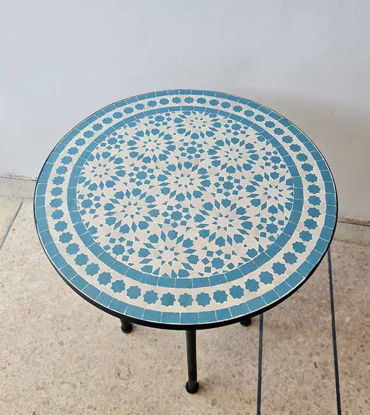 Picture of CUSTOMIZABLE Turquoise Mosaic Table - Mosaic Table Art - Mid Century Mosaic Table - Handmade Coffee Table Outdoor & Indoor - Rustic Decor