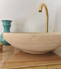 Picture of Free 2 Days Shipping Customosaic Clearance 16" Round Raw Beige Clay Bathroom Sink - Bathroom Vessel