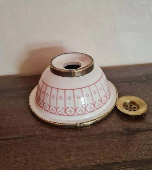 Picture of Dusty Pink Drop In or Undermount Brushed Brass Rim Bathroom Sink - Brass & Ceramic Bathroom Vessel - Antique Bathroom Decor
