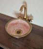 Picture of Dusty Pink Drop In or Undermount Brushed Brass Rim Bathroom Sink - Brass & Ceramic Bathroom Vessel - Antique Bathroom Decor