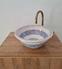 Picture of Drop In or Undermount Blue Bathroom Sink - Handpainted Ceramic Bathroom Vessel - Antique Bathroom Decor - Mid Century Bathroom Sink