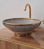 Picture of Farmhouse London Basin – Handmade Fez Blue Ceramic Vanity Sink with Brass Rim & Fish Scale Design