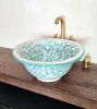 Picture of Drop In or Undermount Bohemian Bathroom Sink - Handpainted Ceramic Bathroom Vessel - Antique Bathroom Decor - Mid Century Bathroom Sink