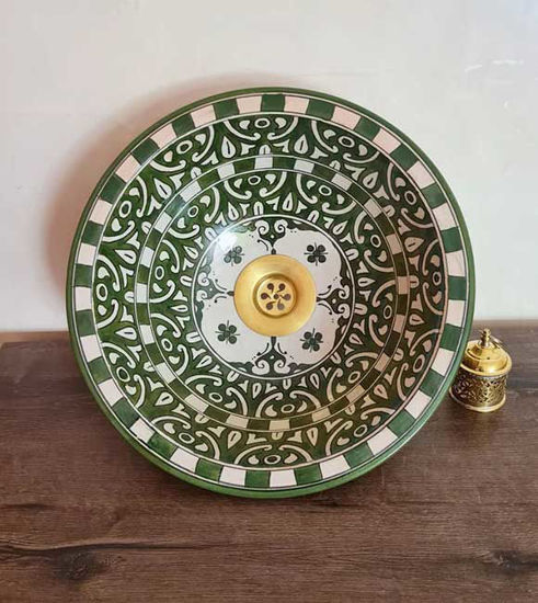 Picture of Drop In or Undermount Dark Green Bathroom Sink - Handpainted Ceramic Bathroom Vessel - Antique Bathroom Decor - Mid Century Bathroom Sink