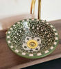 Picture of Drop In or Undermount Dark Green Bathroom Sink - Handpainted Ceramic Bathroom Vessel - Antique Bathroom Decor - Mid Century Bathroom Sink