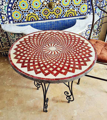 Picture of Handmade Outdoor Coffee Table - Complicated Mosaic Pattern Red Table - Bistro Table GIFT