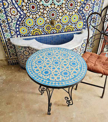 Picture of Handmade Outdoor Coffee Table - Complicated Mosaic Pattern Turquoise Table - Bistro Table GIFT