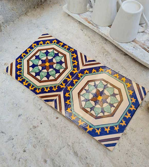 Picture of Handpainted Terracotta Zellige 10" x 10" Handmade Tiles - CUSTOMIZABLE Tiles for Kitchen Remodeling and Bathroom Projects