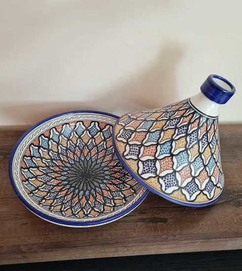 Picture of Handmade and Hand-Painted Tagine - Large Tagine Pot - Cooking & Serving Pot - Ceramic Kitchenware - Clay cooking pot - LEAD FREE