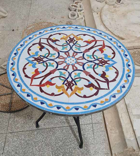 Picture of Handmade Zellige Outdoor Table - Patio Fourniture Improving - Mid Century Modern Coffee, Dining Table - +500 Tiles Handcrafted Table - GIFT