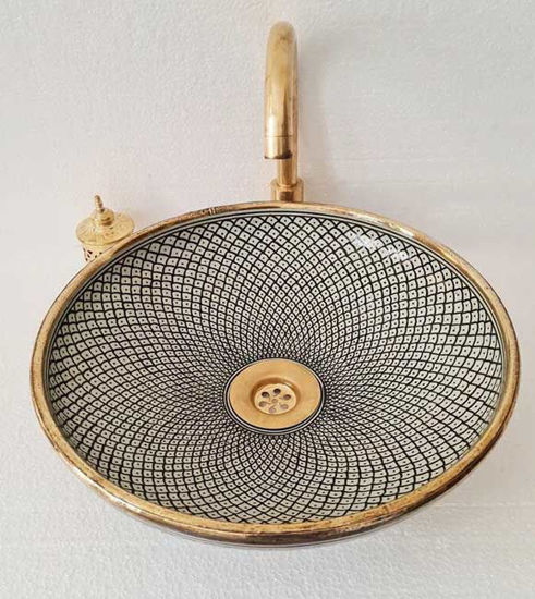 Picture of Handcrafted Farmhouse KHEL Basin - Mid-Century Modern Vanity Sink - Brushed Solid Brass Rimed - Fish Scales Minimalist Design Sink + Gift
