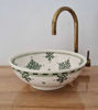 Picture of Green & White Bathroom Wash Basin - Bathroom Vessel Sink - Countertop Basin - Mediterranean Bowl Sink Lavatory - Solid Brass Drain Cap Gift