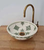 Picture of Green & White Bathroom Wash Basin - Bathroom Vessel Sink - Countertop Basin - Mediterranean Bowl Sink Lavatory - Solid Brass Drain Cap Gift