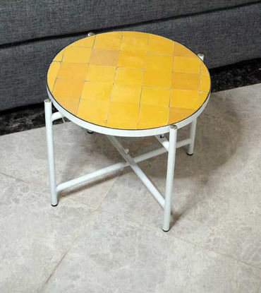 Picture of Golden Yellow Mosaic Table - Custom Your Height and Colors - Mid Century Modern Patio Table - Handmade Coffee Table For Outdoor & Indoor