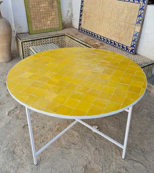 Picture of Handmade Outdoor Coffee Table - Complicated Mosaic Pattern Table - Bistro Mosaic Table - Zellige Mosaic Table - Handmade Mosaic Art