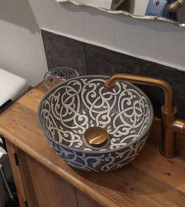 Picture of Handpainted Gray & white Bathroom Vessel Sink