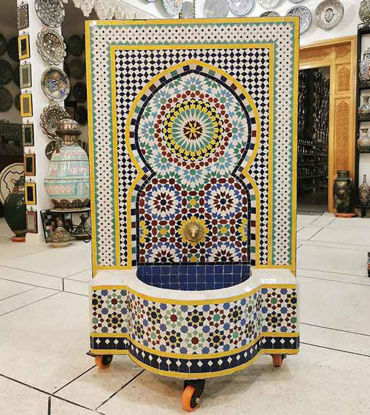 Picture of Handcrafted Moroccan Mosaic Wall Water Fountain - Rustic Mid Century Fountain for Garden & Patio