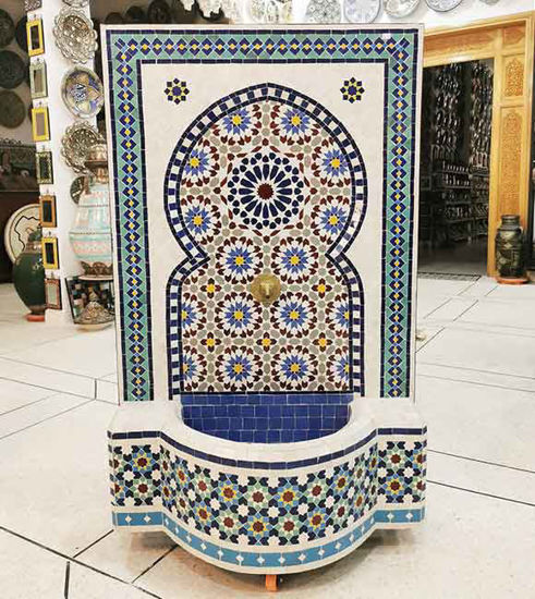 Picture of Larg Garden Patio Rustic Outdoor Wall Water Fountain - Outdoor Indoor Mid Century Fountain - Mosaic Artwork - Handmade Wall Fixable Fountain