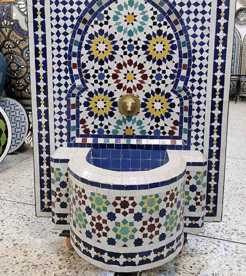 Picture of HUGE Garden Patio Rustic Outdoor Wall Water Fountain - Outdoor Indoor Mid Century Fountain - Mosaic Artwork - Handmade Wall Fixable Fountain