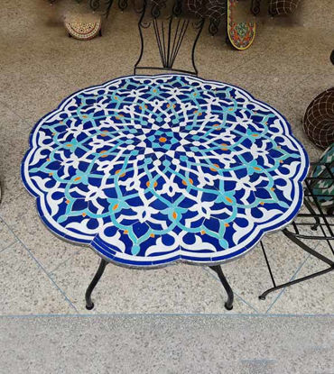 Picture of Mid Century Modern Patio Table - Custom Made Zellige Table - Round Outdoor Table - 40" = 100cm Garden Furniture GIFT - Decor Fully Handmade