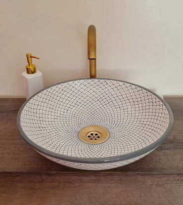 Picture of Mid Century Modern Bathroom Sink - Ceramic Washbasin - Gray & white basin sink - Handmade Ceramic Sink - Vanity Sink - Countertop Basin