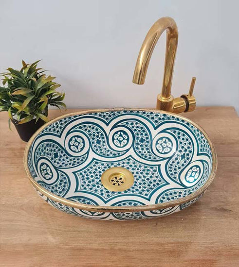 Picture of Mid Century Modern Oval Sink - Handmade Oval Washbasin - Teal Blue