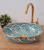Picture of Mid Century Modern Oval Sink - Handmade Oval Washbasin - Teal Blue