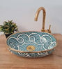 Picture of Mid Century Modern Oval Sink - Handmade Oval Washbasin - Teal Blue