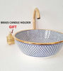 Picture of Mid Century Modern Bathroom Sink - Ceramic Washbasin - Genuine Golden Trim Boho Basin + Solid Brass Drain Cap & Brass Candle Holder GIFT