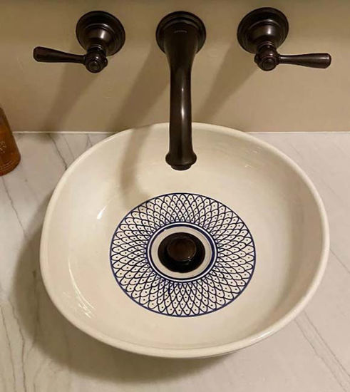 Picture of Boho Chic Hand-Painted Moroccan Ceramic Vessel Sink – Artisan Irregular Bowl Washbasin