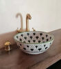 Picture of Mid Century Modern Bathroom Sink - Ceramic Washbasin - Sunflower Hand Painted Boho Basin + Solid Brass Drain Cap - Bathroom Decor Improving