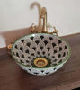 Picture of Mid Century Modern Bathroom Sink - Ceramic Washbasin - Sunflower Hand Painted Boho Basin + Solid Brass Drain Cap - Bathroom Decor Improving