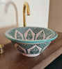 Picture of Mint Green Designed Bathroom Sink - Mid Century Modern Ceramic Washbasin - Mediterranean Bohemian Basin + Handcrafted Solid Brass Drain Cap