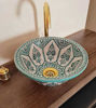 Picture of Mint Green Designed Bathroom Sink - Mid Century Modern Ceramic Washbasin - Mediterranean Bohemian Basin + Handcrafted Solid Brass Drain Cap