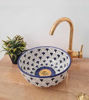 Picture of Mid Century Modern Bathroom Sink - Ceramic Washbasin - Sunflower Hand Painted Boho Basin + Solid Brass Drain Cap - Bathroom Decor Improving