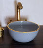 Picture of Minimalist Grey 14 Karat Gold Washbasin Ceramic Bathroom Vessel - CUSTOMIZABLE 14k Gold Rim Bathroom Sink - Guest's Room Vanity Vessel Sink