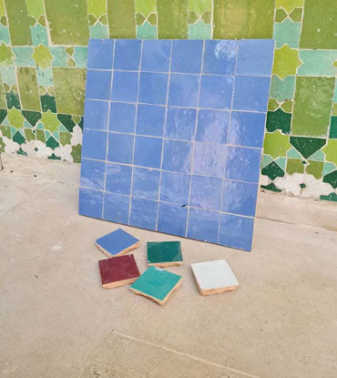 Picture of Royal Blue Cornflower Terracotta Zellije "36 50 x 50mm Tiles", 12" x 12" Pannel - Handmade Bathroom Kitchen Tiles Straight Edge Ceramic Tile