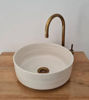 Picture of OFF White Bathroom Wash Basin - Bathroom Vessel Sink - Countertop Basin - Mid Century Modern Bowl Sink Lavatory - Solid Brass Drain Cap Gift