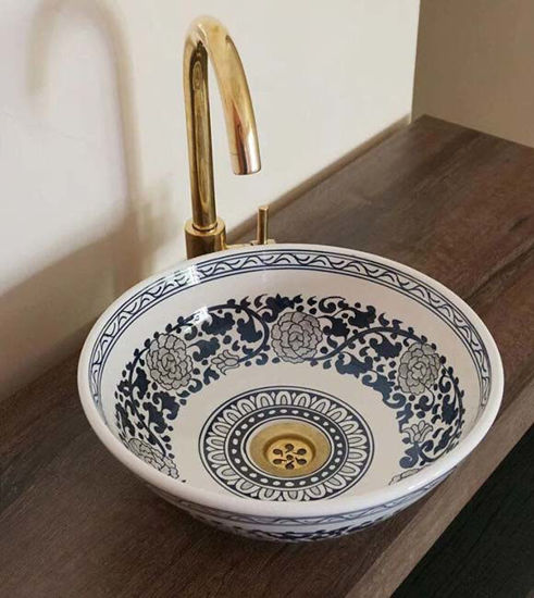 Picture of Teal & White Bathroom Vessel Sink