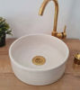 Picture of OFF White Bathroom Wash Basin - Bathroom Vessel Sink - Countertop Basin - Mid Century Modern Bowl Sink Lavatory - Solid Brass Drain Cap Gift