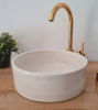 Picture of Off-White Ceramic Vessel Sink with Brass Drain – Mid-Century Modern Bathroom Countertop Basin
