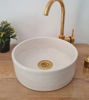 Picture of OFF White Bathroom Wash Basin - Bathroom Vessel Sink - Countertop Basin - Mid Century Modern Bowl Sink Lavatory - Solid Brass Drain Cap Gift