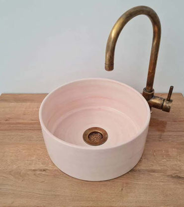 Picture of Pink Bathroom Vessel Sink - Bathroom Vessel Sink - Countertop Basin - Mid Century Modern Bowl Sink Lavatory -Solid Brass Drain Cap Gift