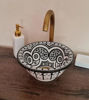 Picture of Ø 25 cm Small Ceramic Bathroom Wash Basin - Bathroom Vessel Sink - Countertop Basin - Mediterranean Design - Solid Brass Drain Cap Gift