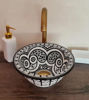 Picture of Ø 25 cm Small Ceramic Bathroom Wash Basin - Bathroom Vessel Sink - Countertop Basin - Mediterranean Design - Solid Brass Drain Cap Gift