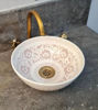 Picture of Pink & White Bathroom Wash Basin - Bathroom Vessel Sink - Countertop Basin - Mediterranean Bowl Sink Lavatory - Solid Brass Drain Cap Gift