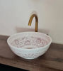 Picture of Pink & White Bathroom Wash Basin - Bathroom Vessel Sink - Countertop Basin - Mediterranean Bowl Sink Lavatory - Solid Brass Drain Cap Gift