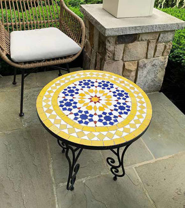 Picture of Handmade Yellow & Blue Moroccan Zellige Mosaic Coffee Table – Waterproof Outdoor Patio Decor