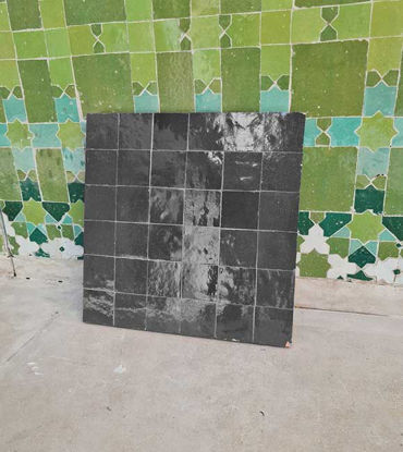 Picture of Shadow Gray Terracotta Zellije "36 50 x 50mm Tiles" 12" x 12" Pannel, Handmade Bathroom Kitchen Tiles Straight Edge Ceramic Singular Tile