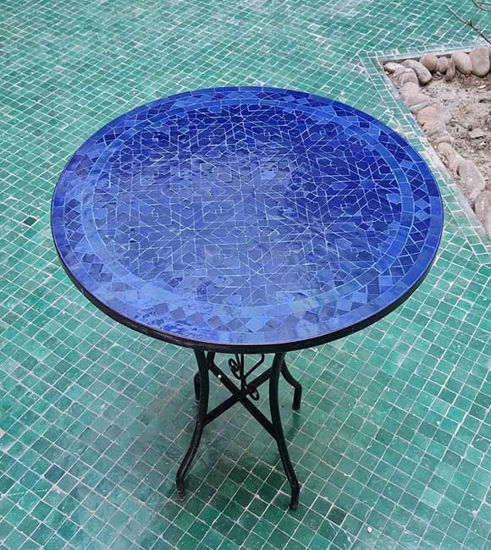 Picture of Spectacular Space Piece, Natural Zellige Blue Table - Mid Century Modern Crafted Coffee Table - Outdoor Patio Table - Outdoor Zellije Table